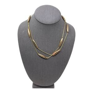 Gold Tone Long Beaded Chain Necklace